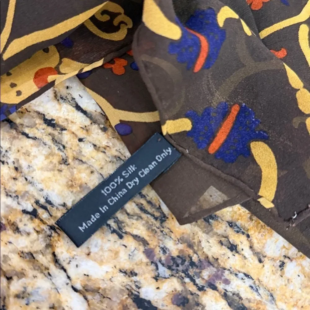 ZazouLuxe 100% Silk Bird & Floral Scroll Print Square Scarf 19.8 x 20.5